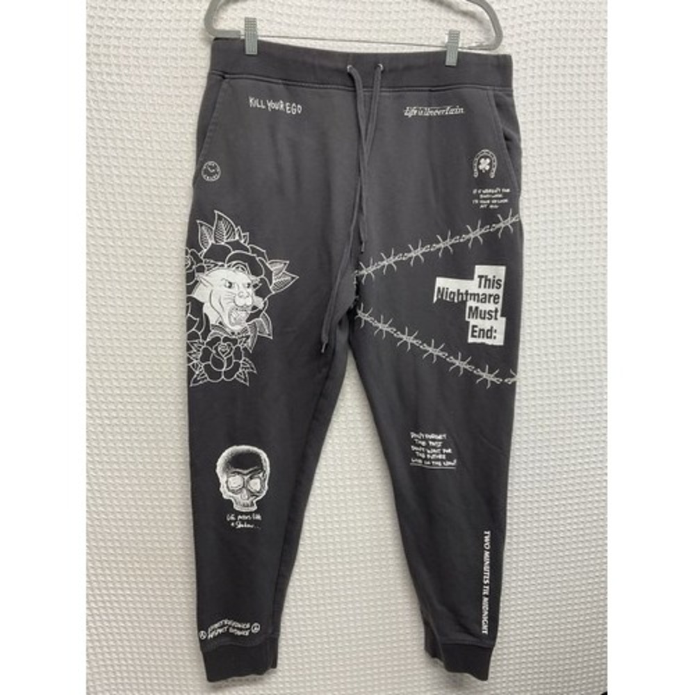 Ninth Hall Gray Scribbles Tattoo Graphic Sweatpants Jogger Pants Men 2XL China